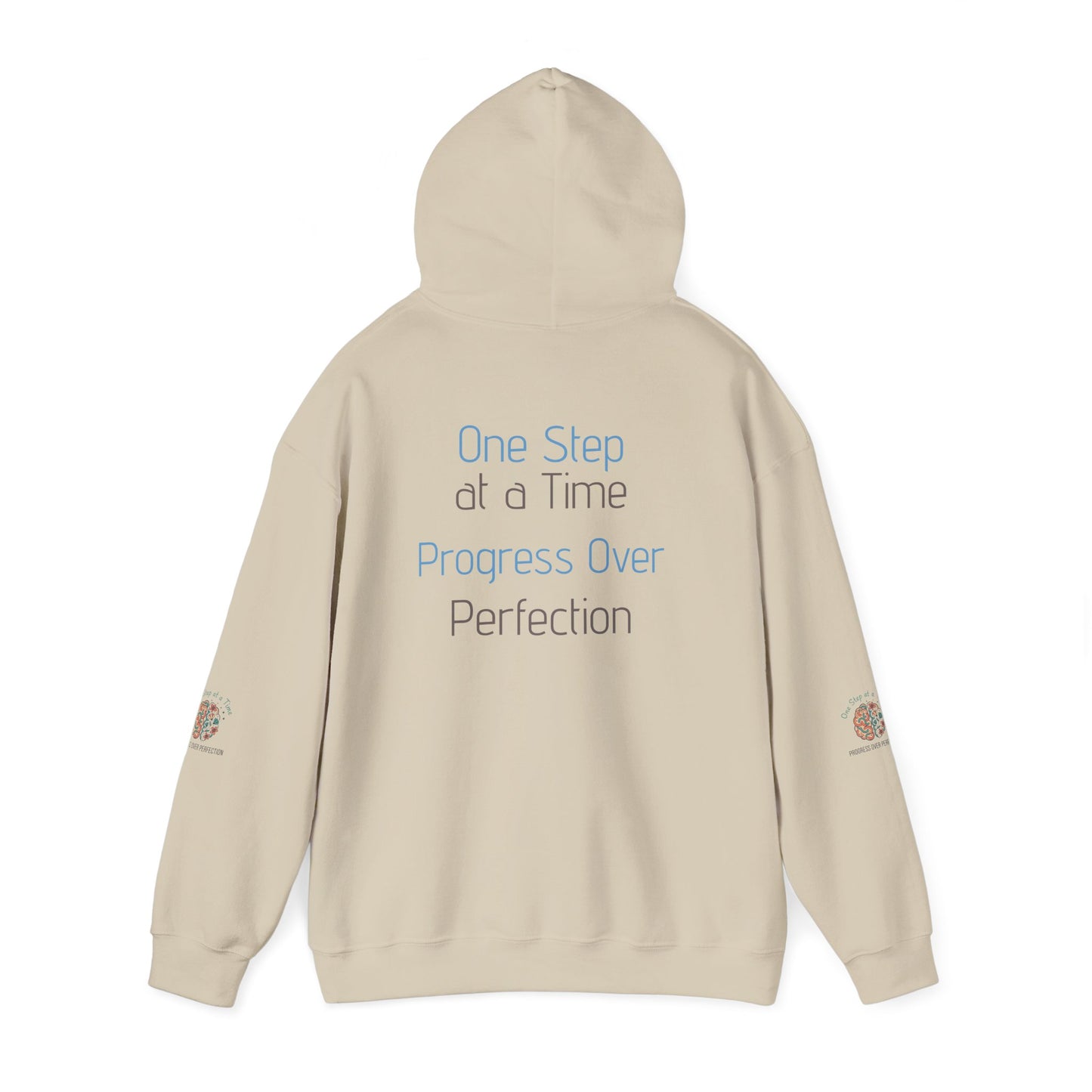 Hoodie — 'One Step at a Time' Brain & Flowers Motivational Pullover