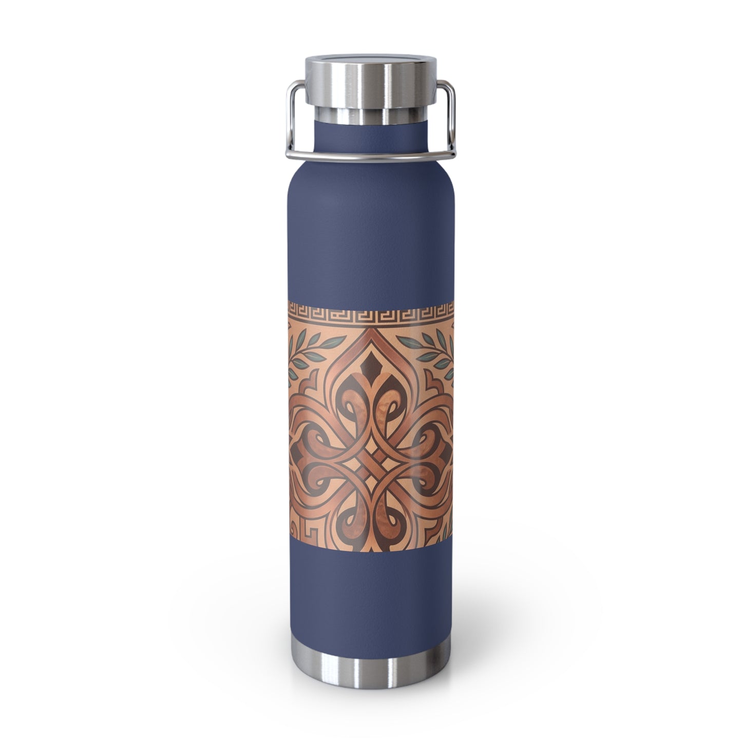 22oz Copper Pattern Vacuum Bottle – Insulated Water Flask with Ornate Tribal Design