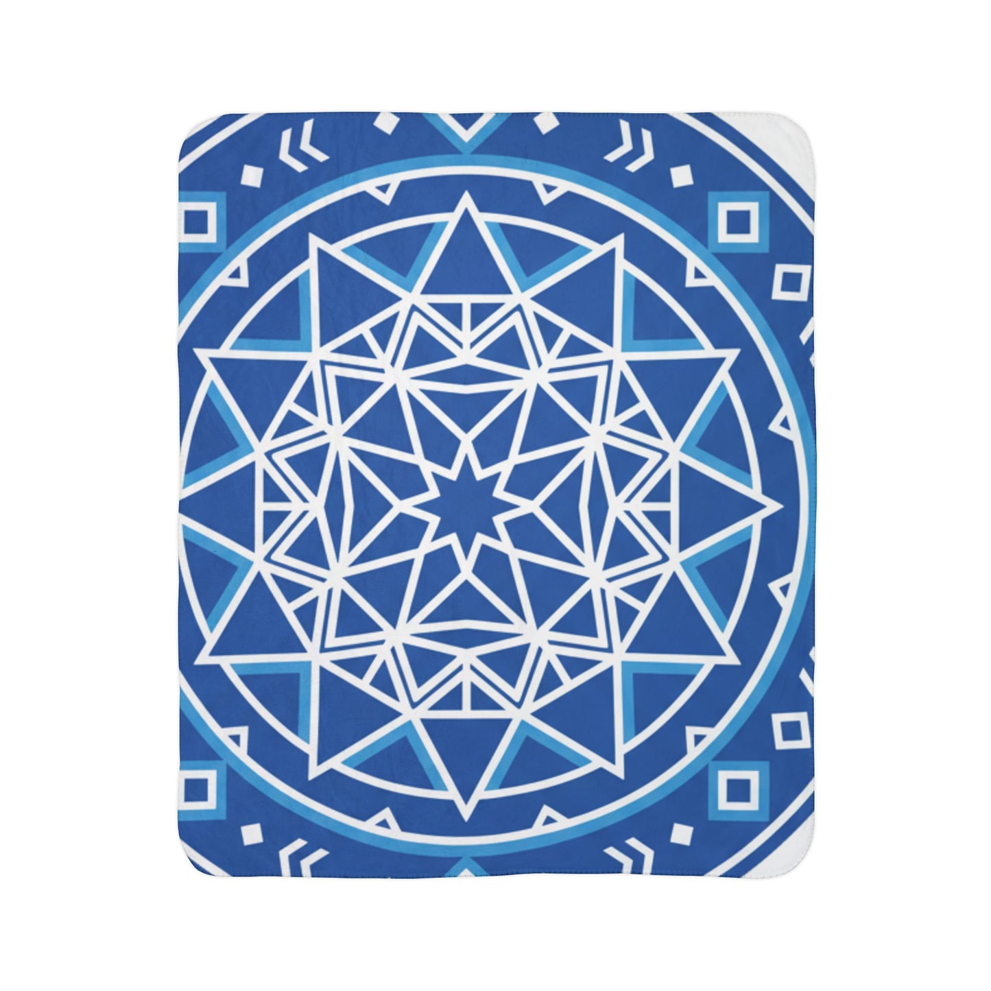 Mandala Blue Fleece Sherpa Blanket — Geometric Cozy Throw for Home, Meditation & Gifts