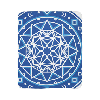 Mandala Blue Fleece Sherpa Blanket — Geometric Cozy Throw for Home, Meditation & Gifts