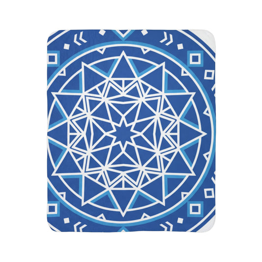 Mandala Blue Fleece Sherpa Blanket — Geometric Cozy Throw for Home, Meditation & Gifts Merit Sell