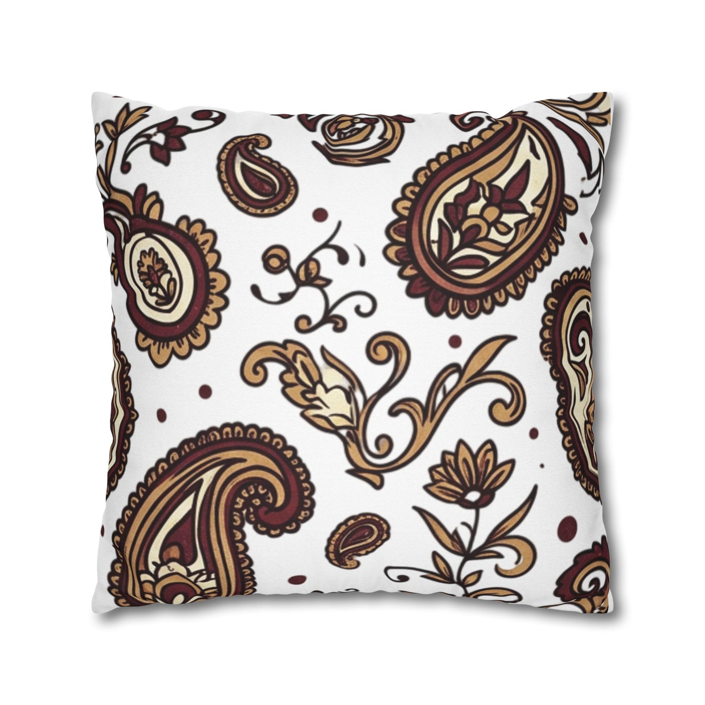 Paisley Pattern Decorative Pillow Cover — Brown & Gold Square Throw Pillowcase