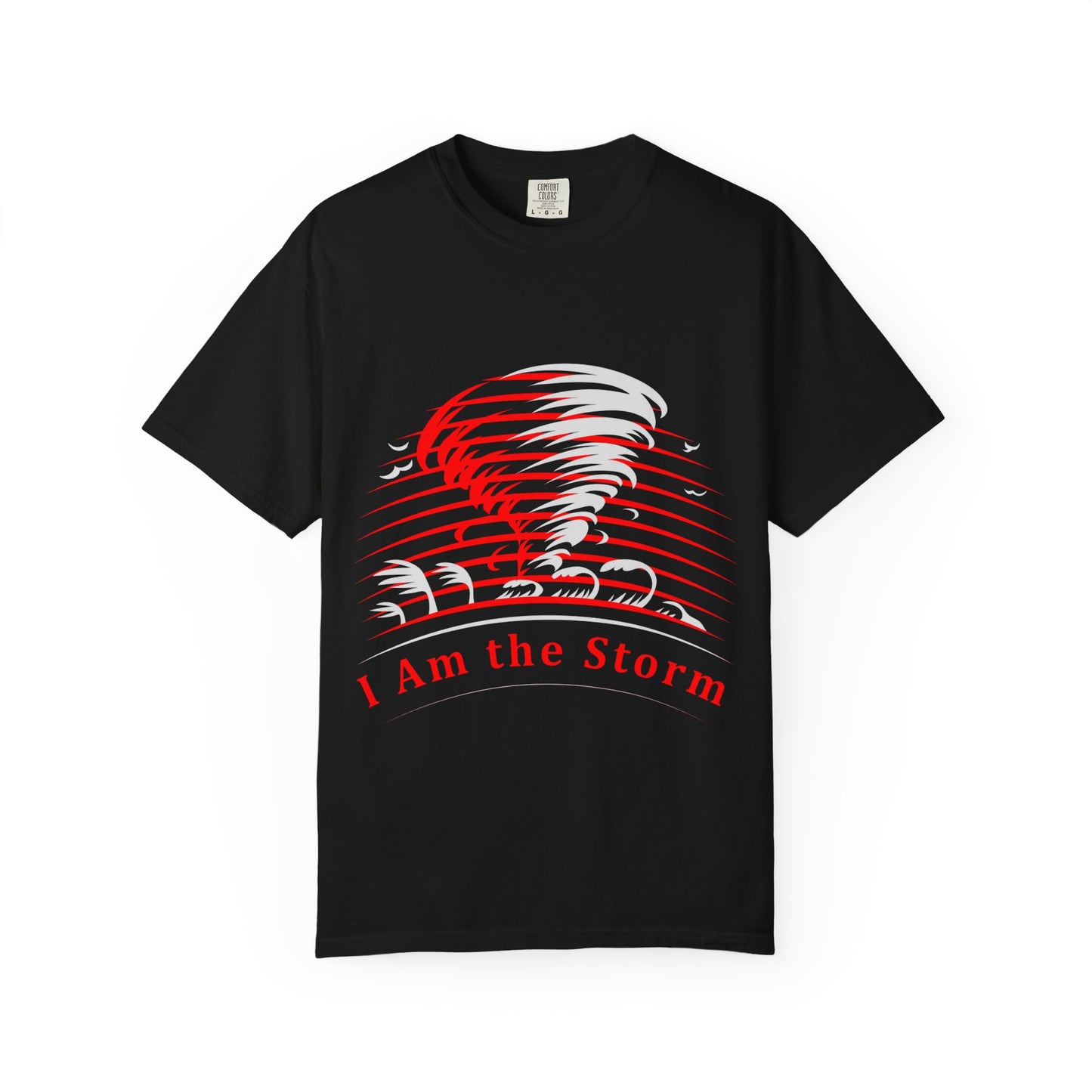 I Am the Storm T-Shirt — Bold Red Tornado Graphic Tee