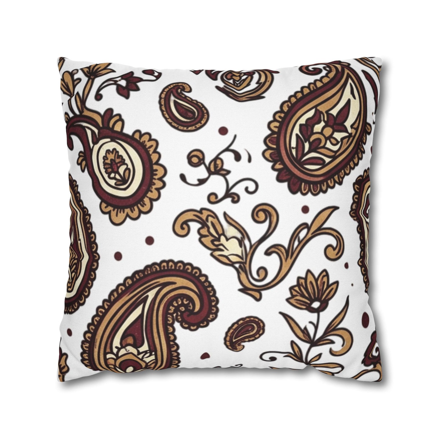 Paisley Pattern Decorative Pillow Cover — Brown & Gold Square Throw Pillowcase