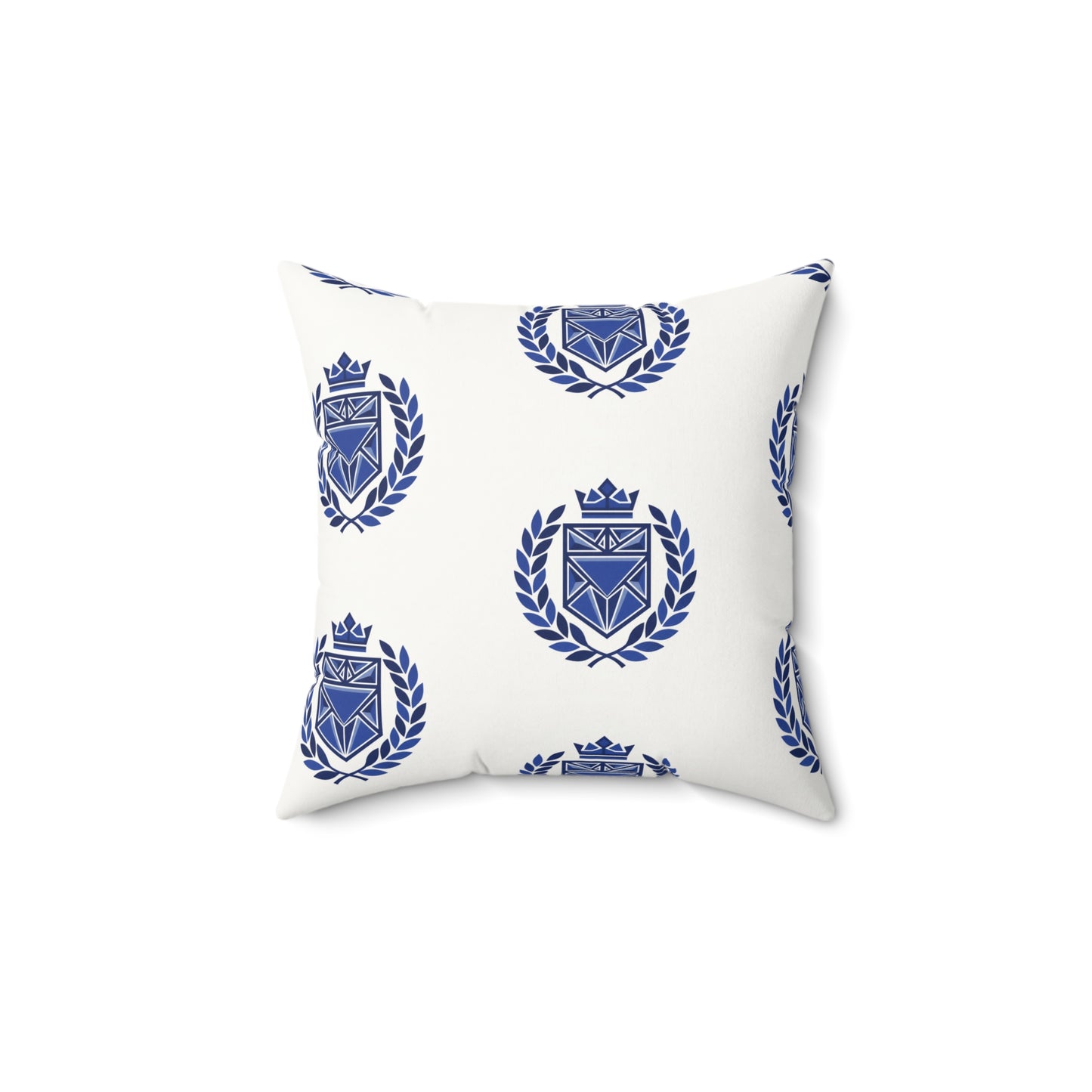 Crested Faux Suede Square Pillow – Navy Laurel Emblem Decorative Throw