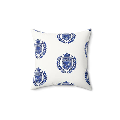 Crested Faux Suede Square Pillow – Navy Laurel Emblem Decorative Throw