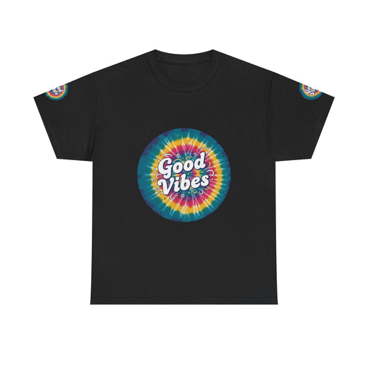 Good Vibes Tie-Dye Tee — Retro Rainbow Graphic T-Shirt