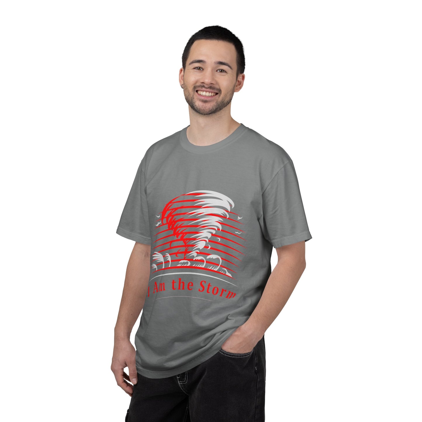 I Am the Storm T-Shirt — Bold Red Tornado Graphic Tee