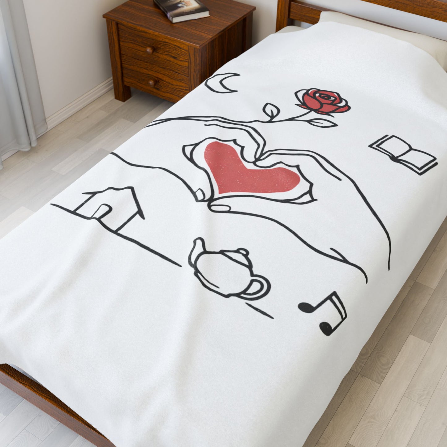 Plush Blanket — Cozy Heart & Home Illustration Velveteen Throw