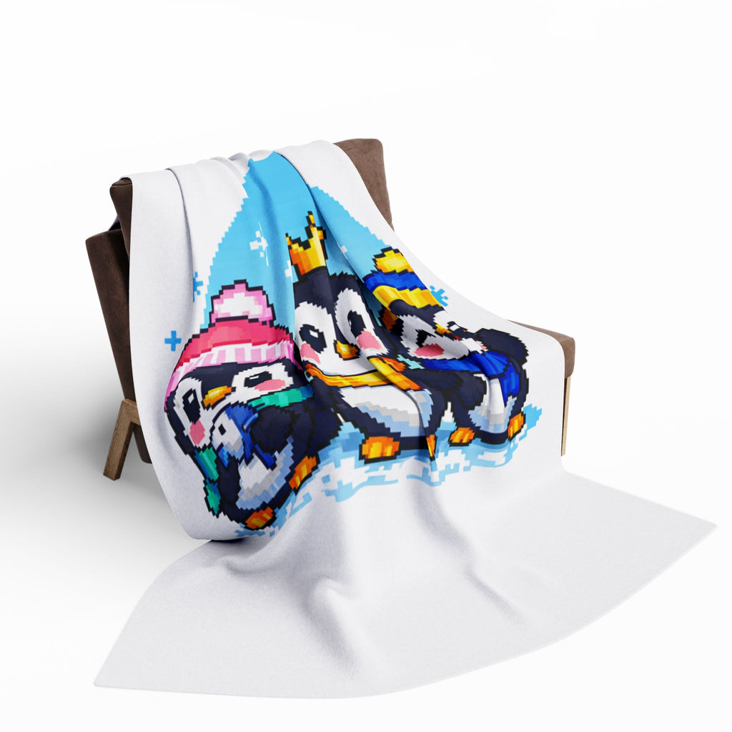 Penguin Pixel Trio Fleece Blanket — Cute Arctic Winter Throw for Kids & Holiday Gifts
