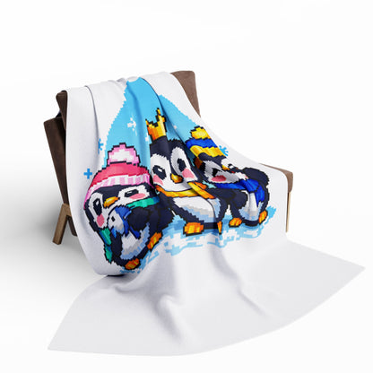 Penguin Pixel Trio Fleece Blanket — Cute Arctic Winter Throw for Kids & Holiday Gifts
