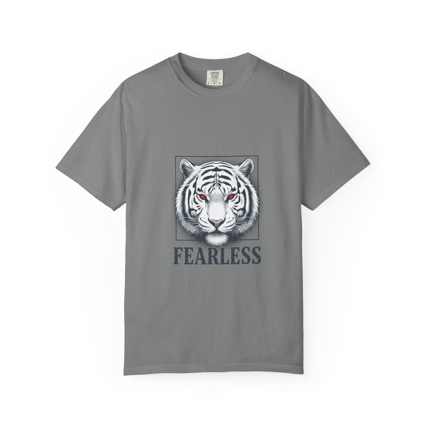 Fearless White Tiger T-Shirt — Bold Graphic Tee with 'FEARLESS' Text