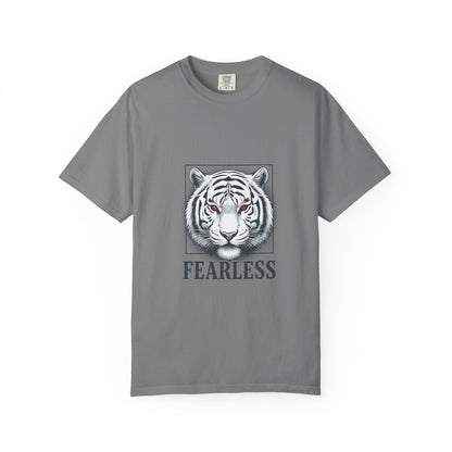 Fearless White Tiger T-Shirt — Bold Graphic Tee with 'FEARLESS' Text