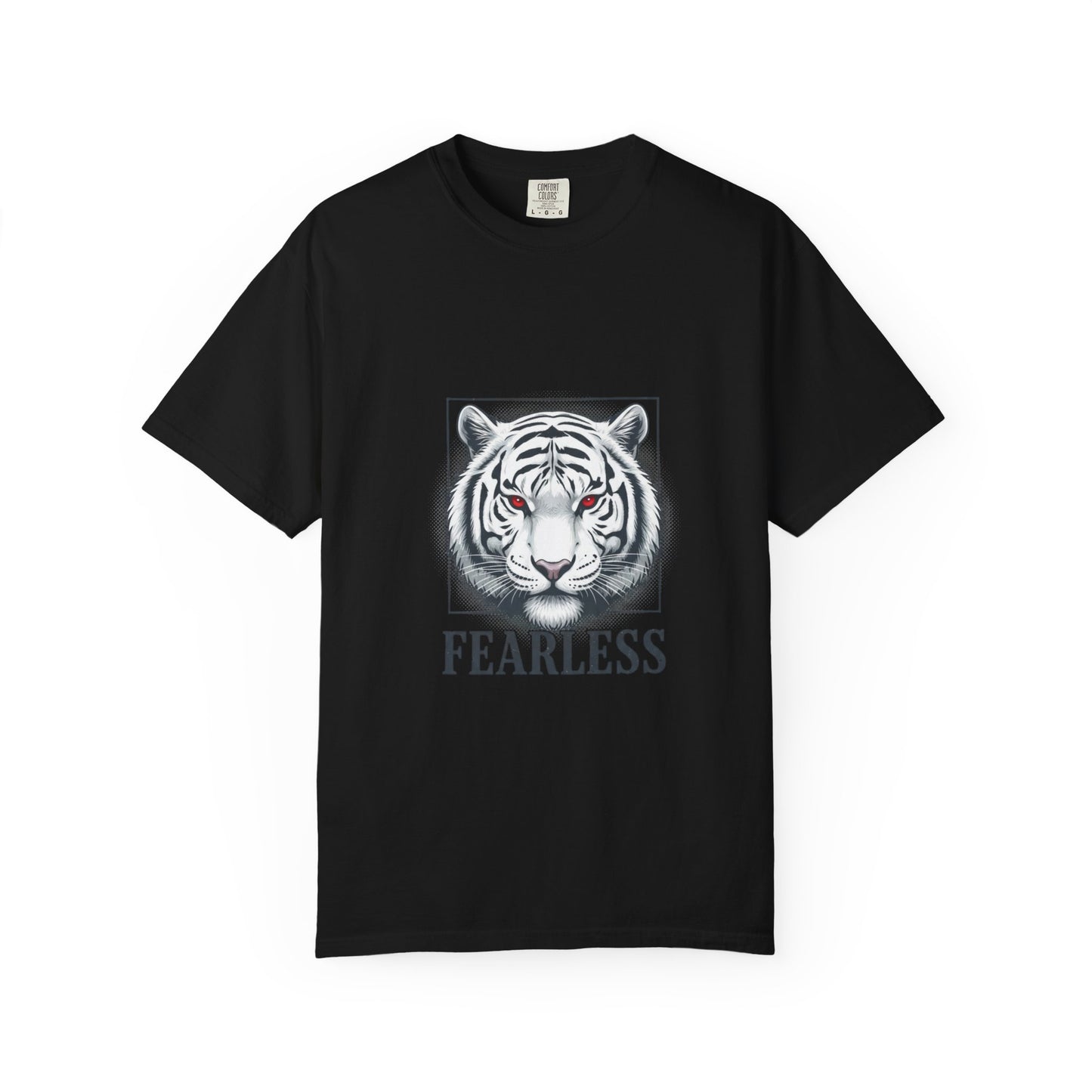 Fearless White Tiger T-Shirt — Bold Graphic Tee with 'FEARLESS' Text