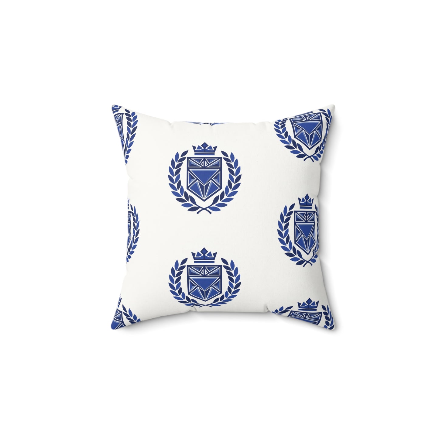 Crested Faux Suede Square Pillow – Navy Laurel Emblem Decorative Throw