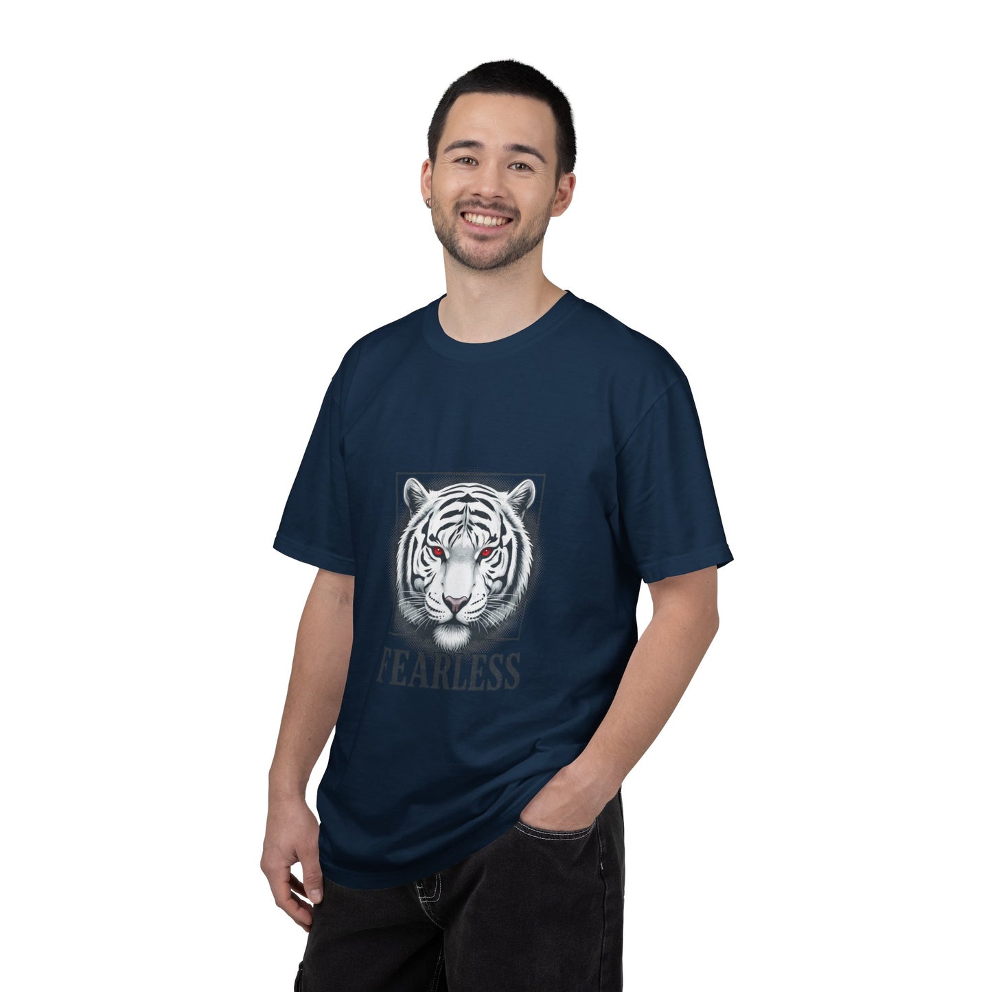 Fearless White Tiger T-Shirt — Bold Graphic Tee with 'FEARLESS' Text