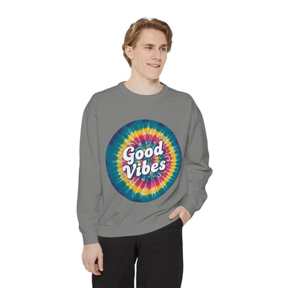 Tie-Dye "Good Vibes" Sweatshirt — Retro Colorful Cozy Pullover