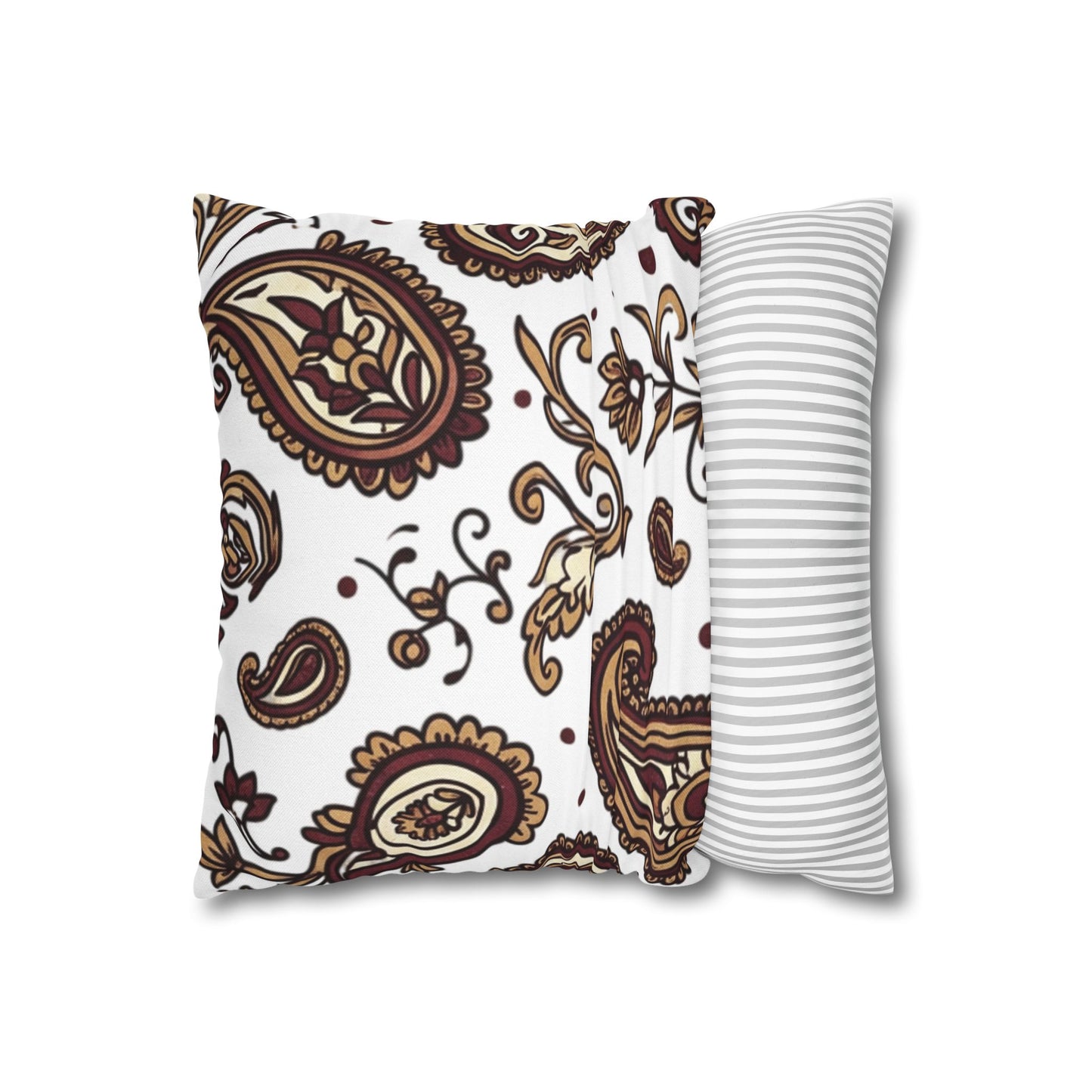 Paisley Pattern Decorative Pillow Cover — Brown & Gold Square Throw Pillowcase