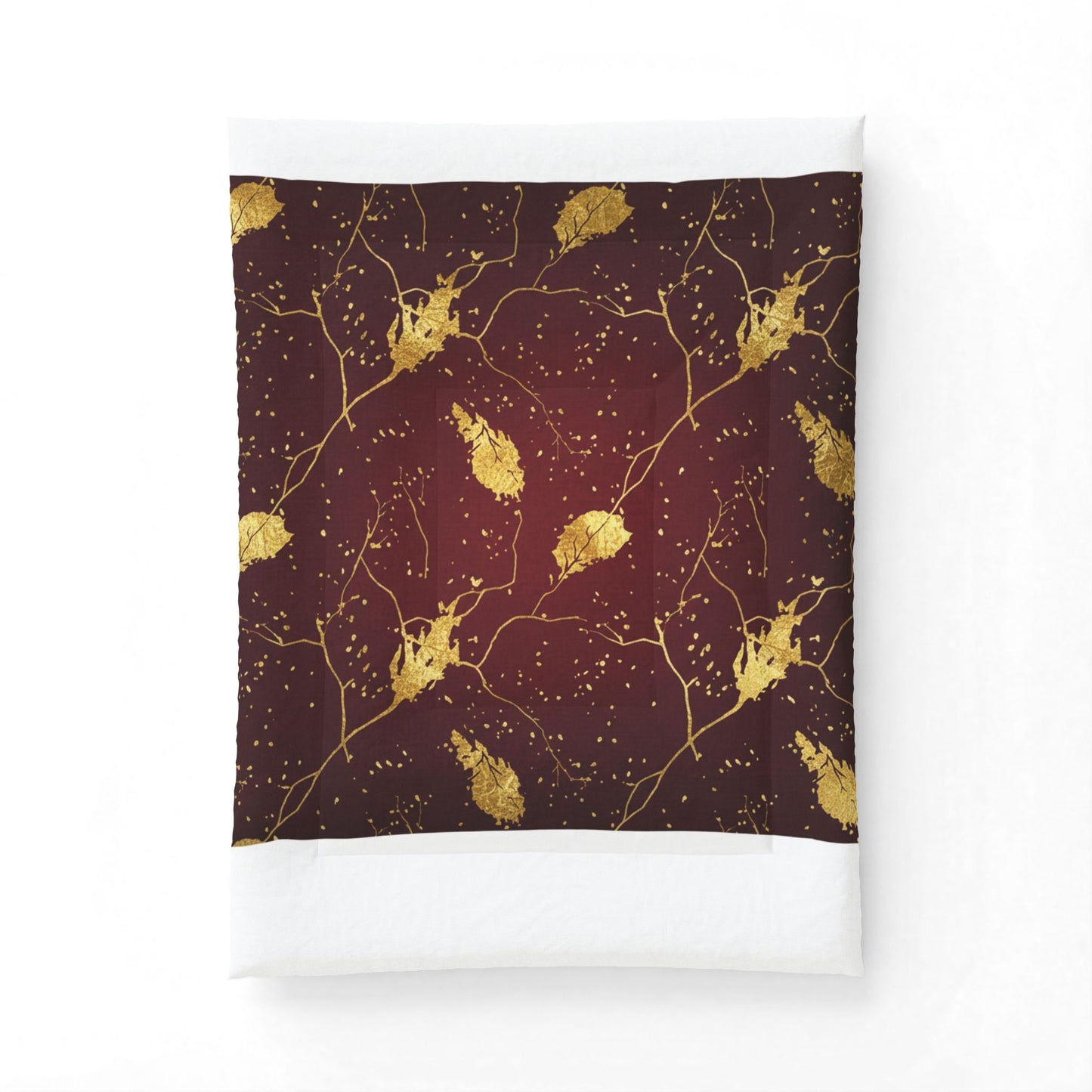 Gold Leaf Cotton Comforter - Burgundy Botanical Bedding