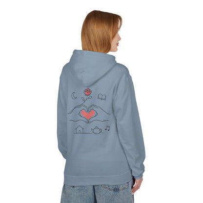 Cozy Heart & Rose Hoodie — Comfort, Home, Tea, Books Design