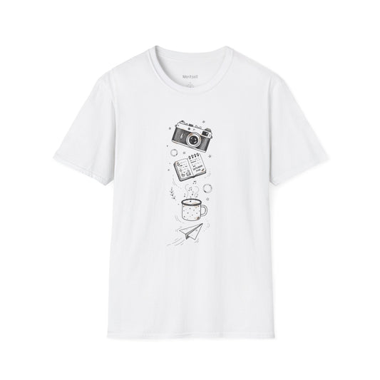 Photography & Coffee Graphic Tee — Camera, Notebook, Coffee Cup Design Merit Sell