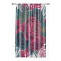 Floral Peony Sheer Window Curtain — Pink & Teal Tropical Botanical Drapery