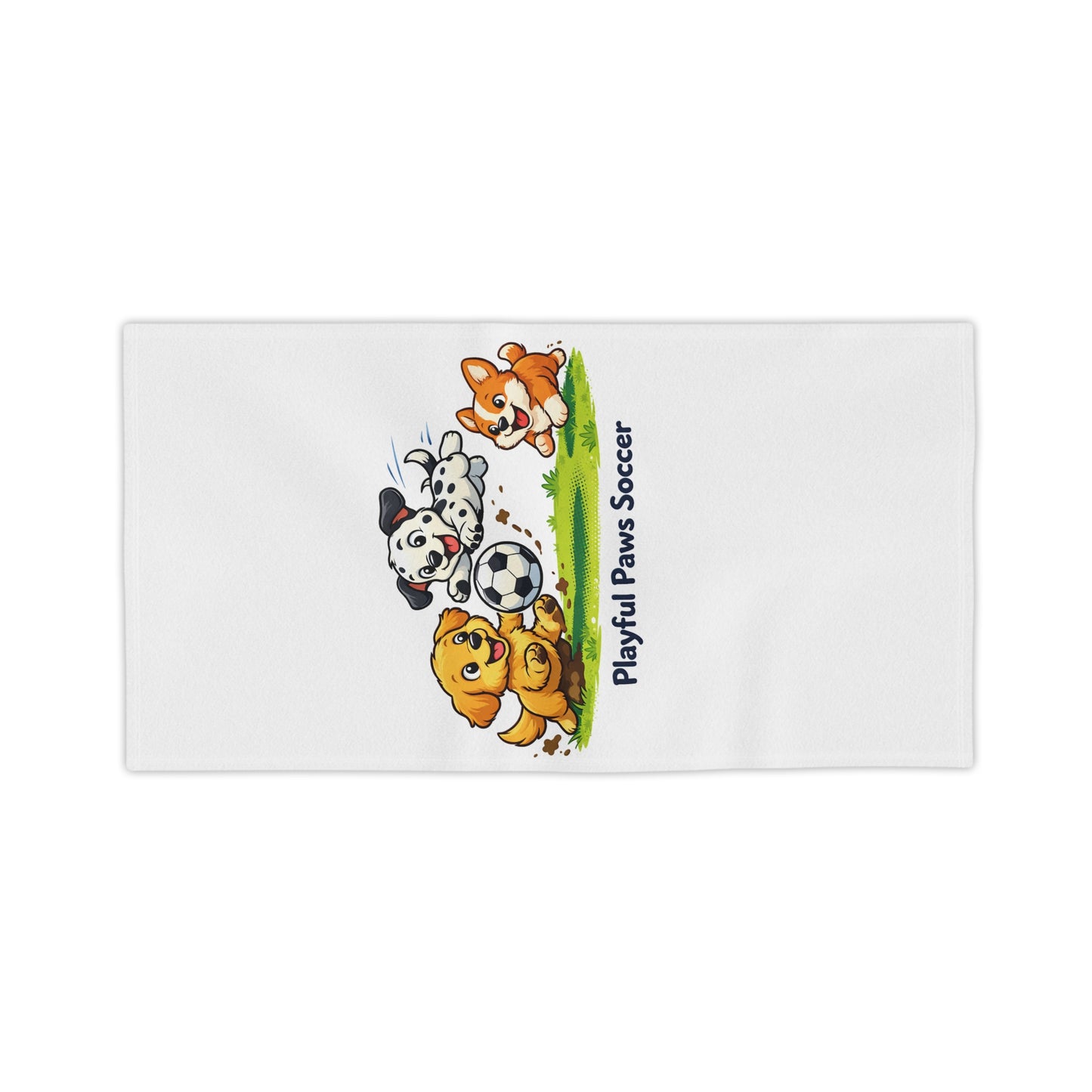 Playful Paws Soccer Beach Towel — Cute Puppies Playing Soccer Kids Towel