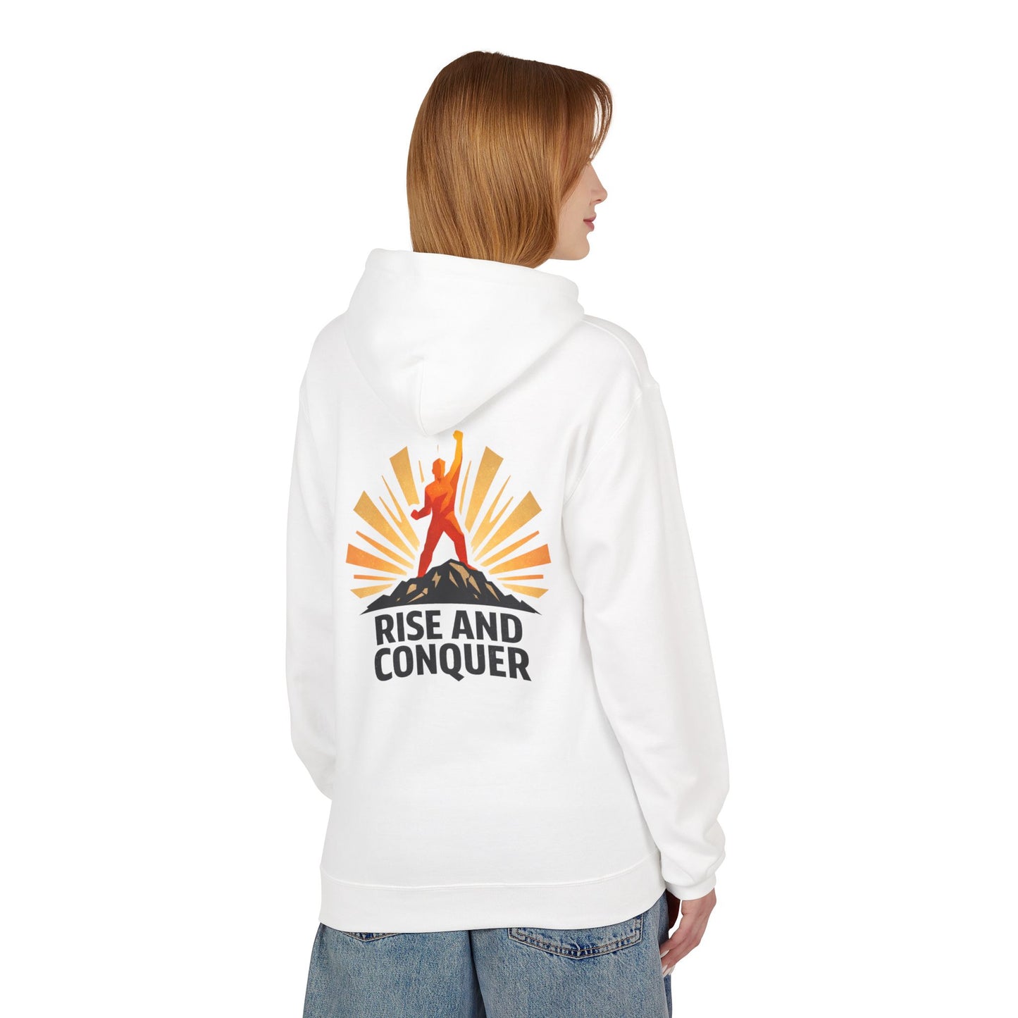 Rise and Conquer Hoodie - Motivational Sunrise Adventure Pullover