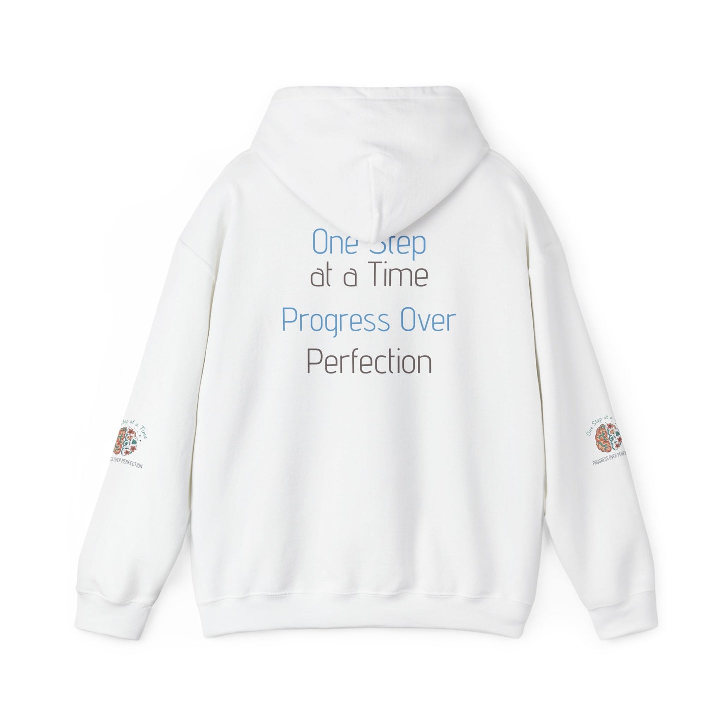 Hoodie — 'One Step at a Time' Brain & Flowers Motivational Pullover