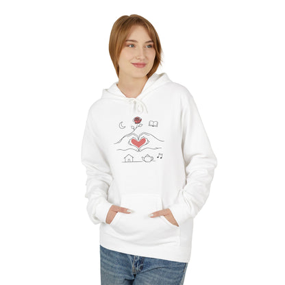 Cozy Heart & Rose Hoodie — Comfort, Home, Tea, Books Design