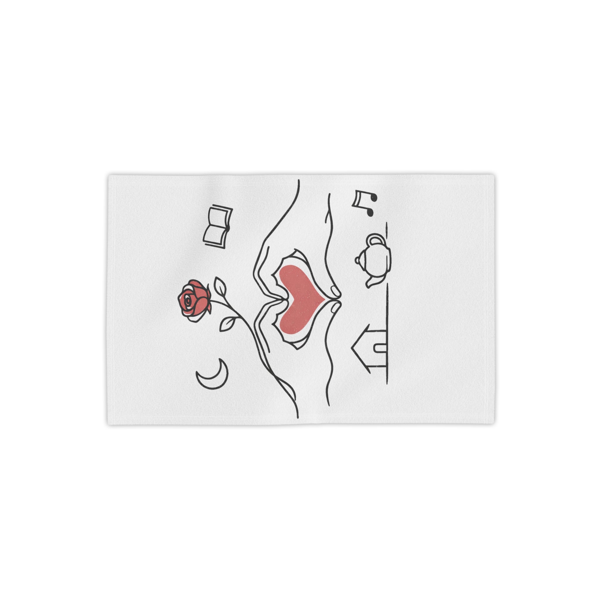 Beach Towel — Heart Hands Rose Design (Moon, Book, Tea, Home Icons)