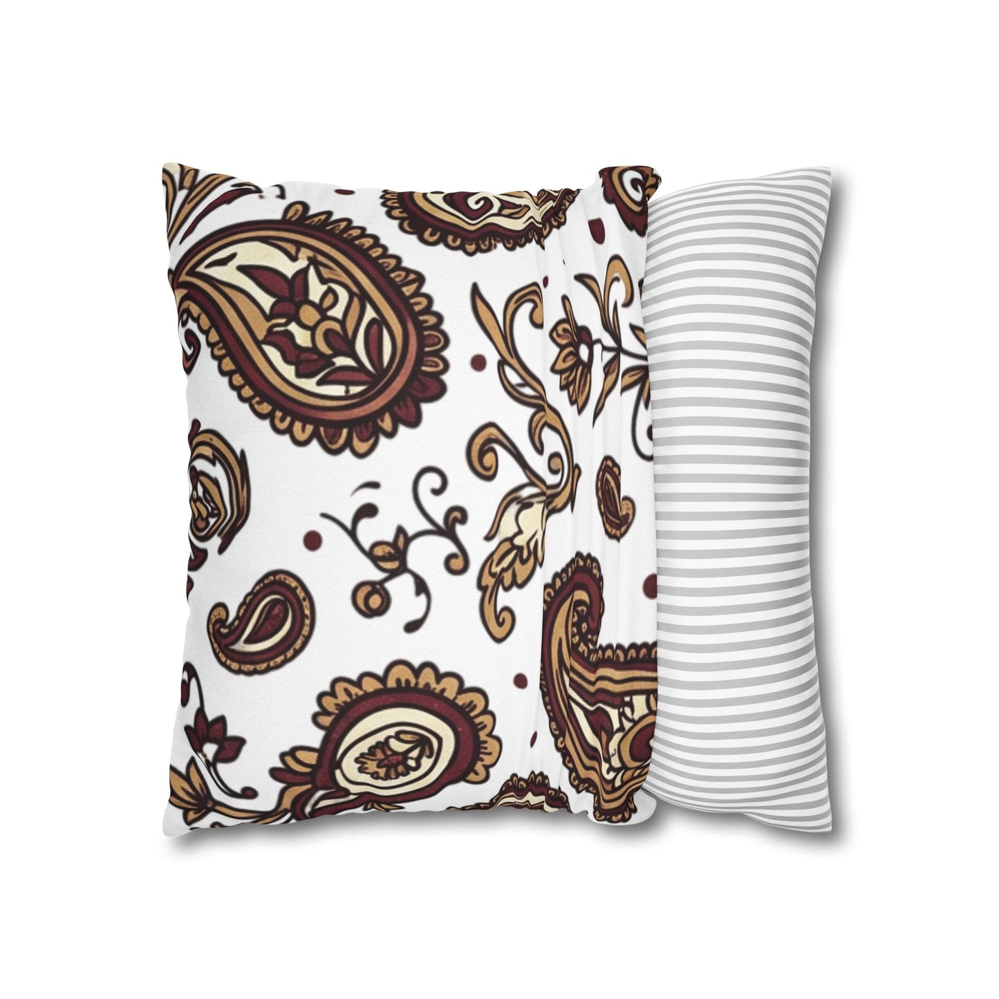 Paisley Pattern Decorative Pillow Cover — Brown & Gold Square Throw Pillowcase