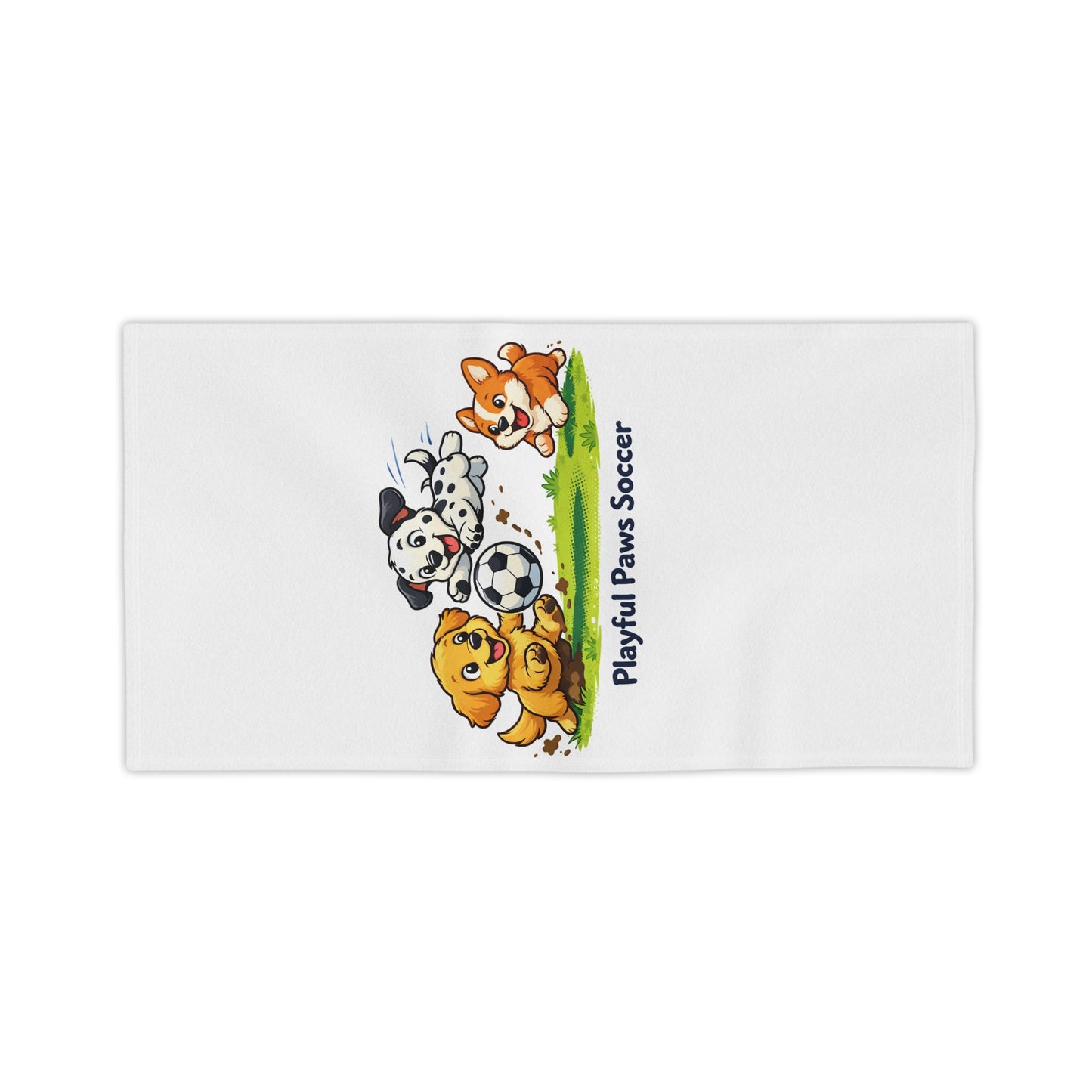 Playful Paws Soccer Beach Towel — Cute Puppies Playing Soccer Kids Towel