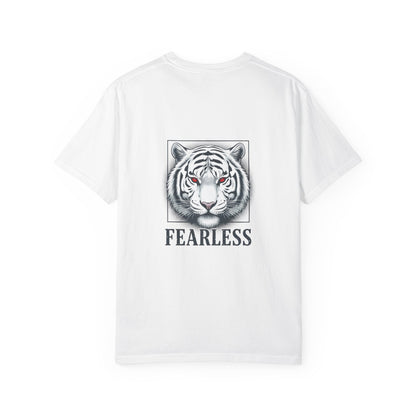 Fearless White Tiger T-Shirt — Bold Graphic Tee with 'FEARLESS' Text