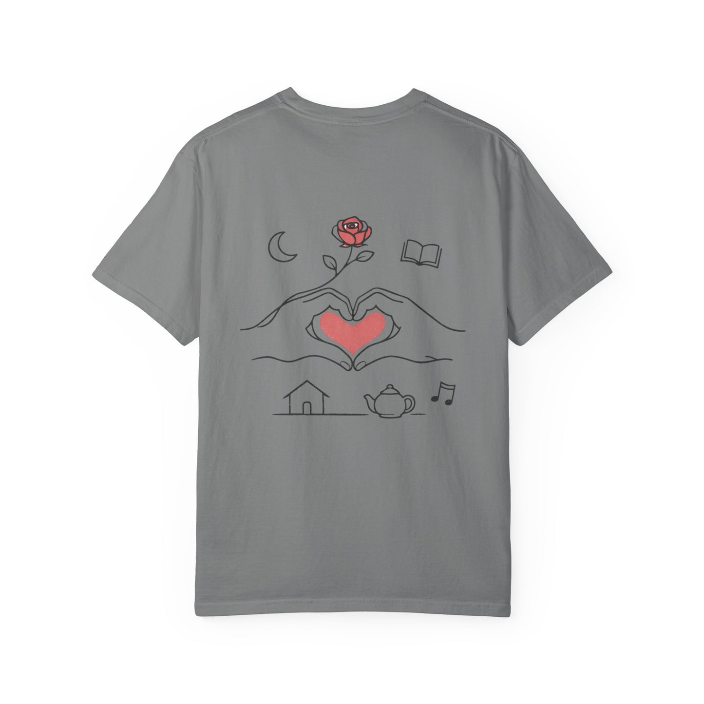 Heart Hands Graphic T-Shirt — Cozy Home, Tea & Book Love Design