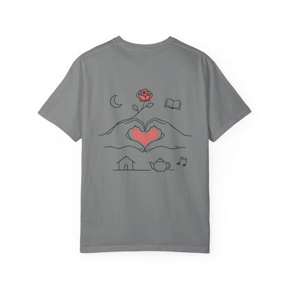 Heart Hands Graphic T-Shirt — Cozy Home, Tea & Book Love Design