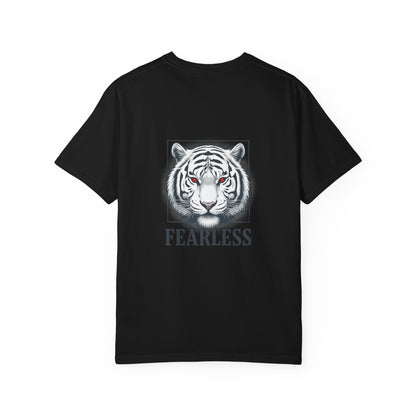 Fearless White Tiger T-Shirt — Bold Graphic Tee with 'FEARLESS' Text