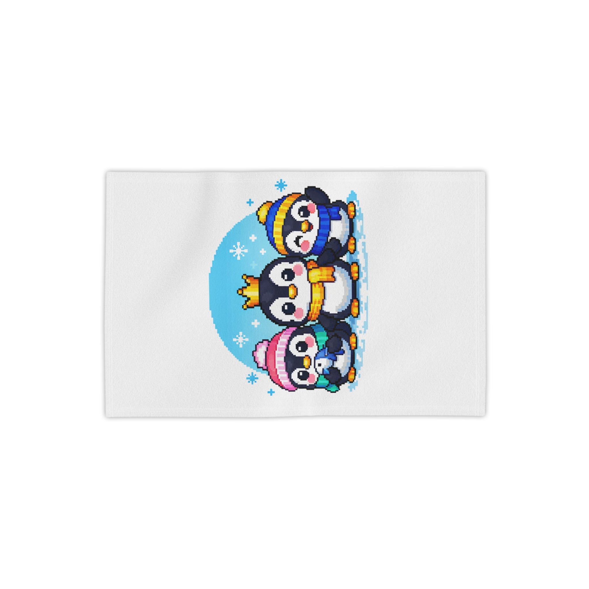Cute Penguin Family Beach Towel — Winter Crown & Hat Cartoon Design