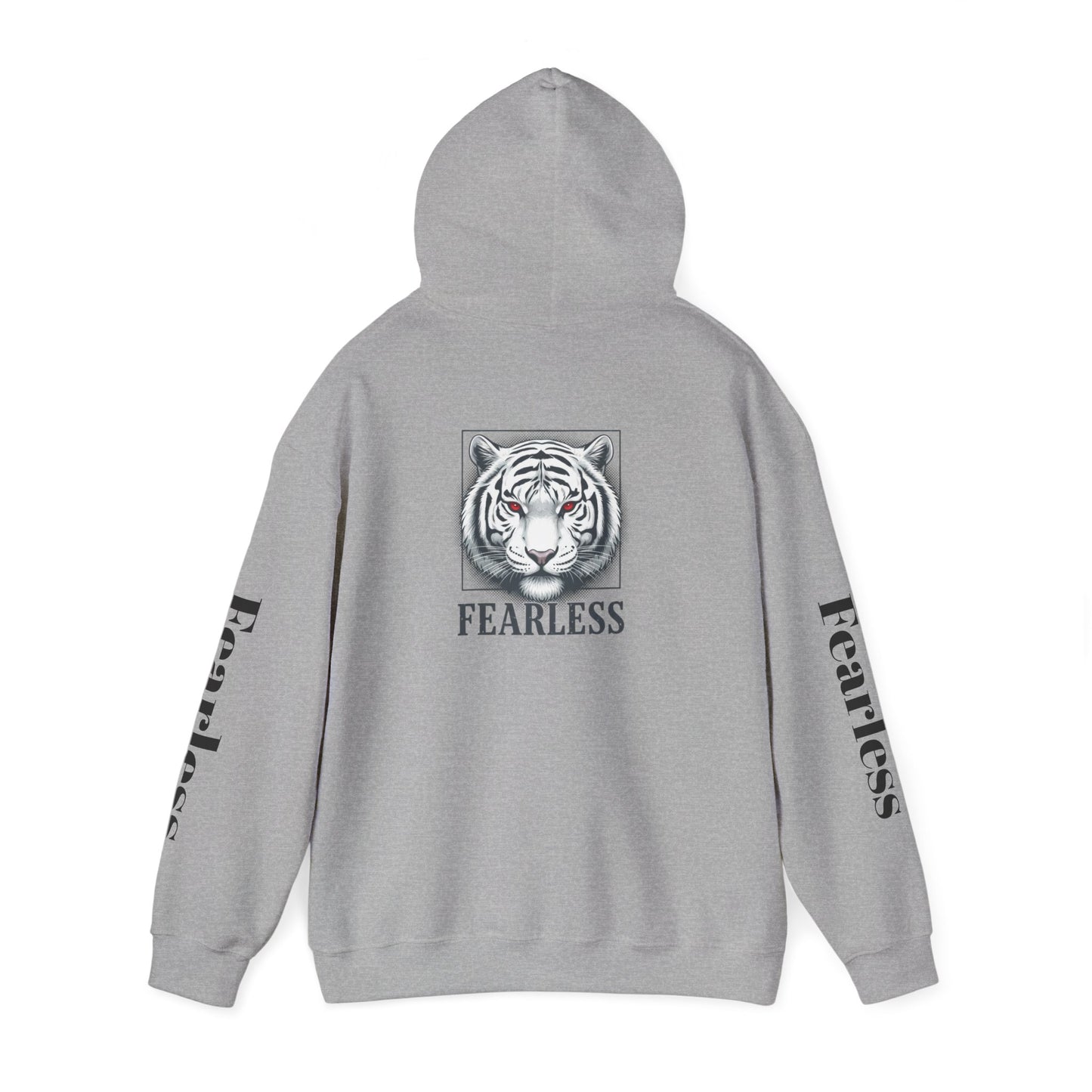 Fearless White Tiger Hoodie — 'FEARLESS' Graphic Hooded Sweatshirt