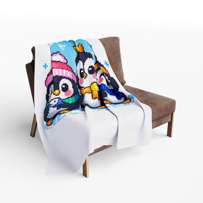 Penguin Pixel Trio Fleece Blanket — Cute Arctic Winter Throw for Kids & Holiday Gifts