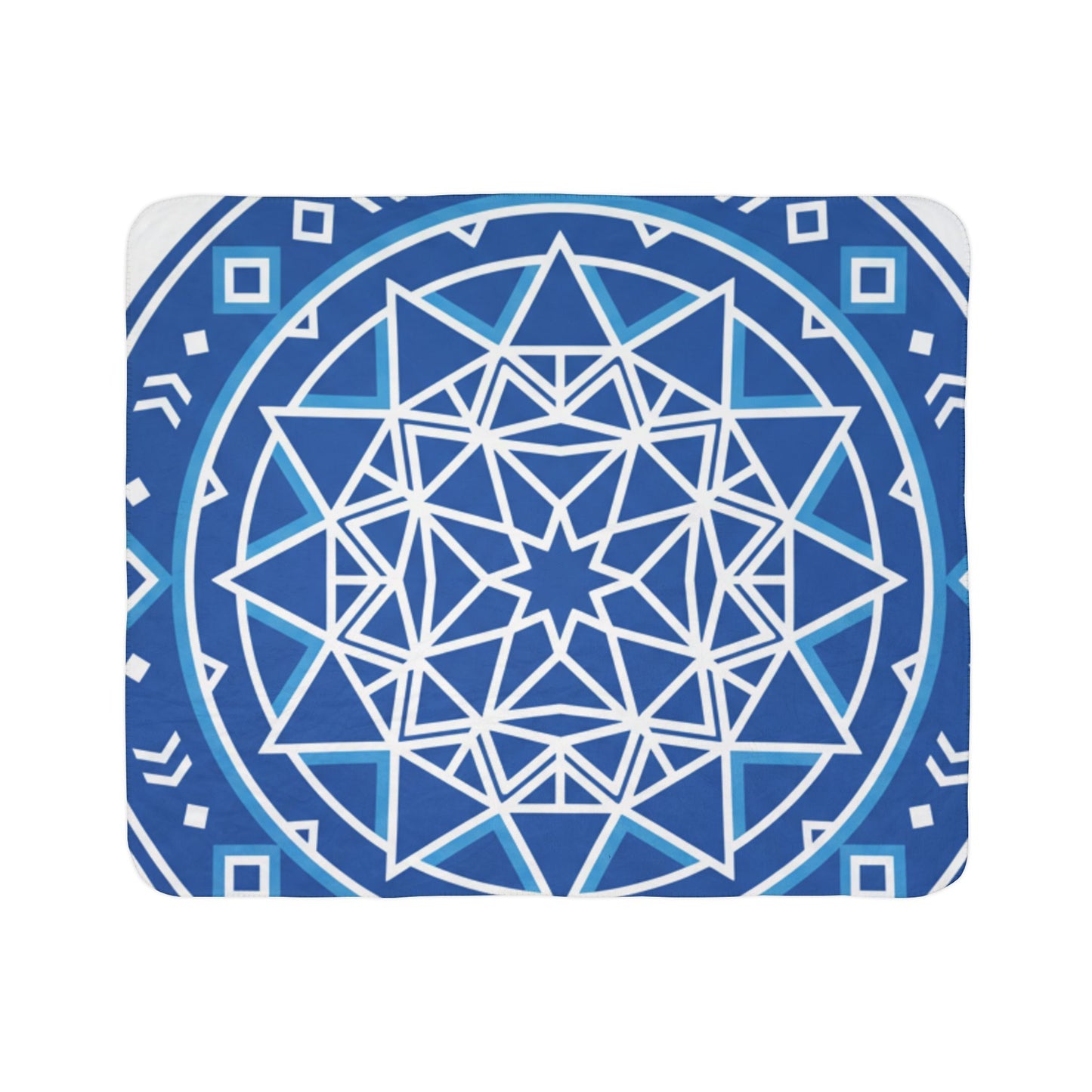 Mandala Blue Fleece Sherpa Blanket — Geometric Cozy Throw for Home, Meditation & Gifts