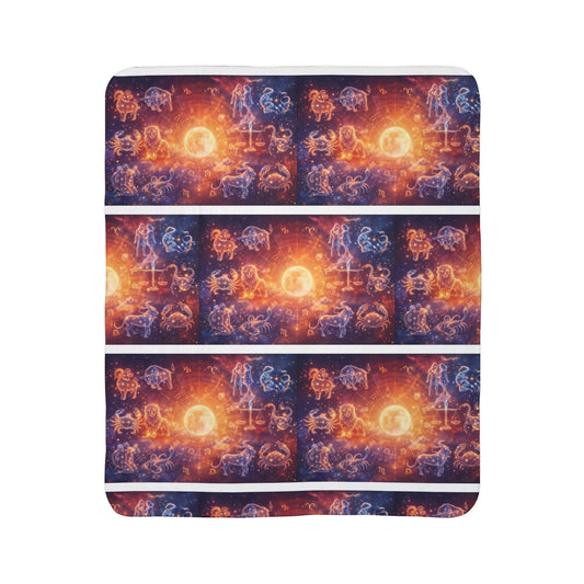 Zodiac Constellation Sherpa Blanket — Cosmic Astrology Fleece Throw Merit Sell