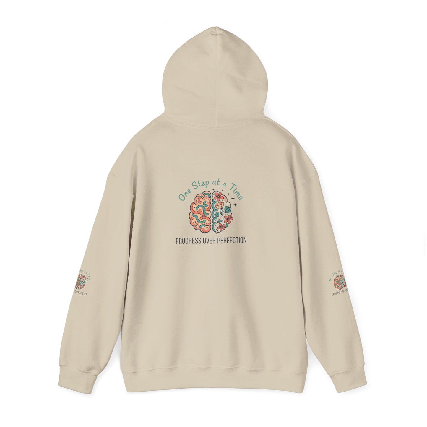 Hoodie — 'One Step at a Time' Brain & Flowers Motivational Pullover