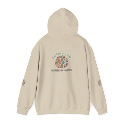 Hoodie — 'One Step at a Time' Brain & Flowers Motivational Pullover