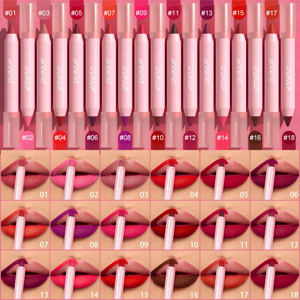 18-Colors Lipstick Pencil Waterproof Sexy Red Matte Contour Tint Lipstick Lasting Non-stick Cup Lipliner Pen Lip Makeup Cosmetic - Merit Sell