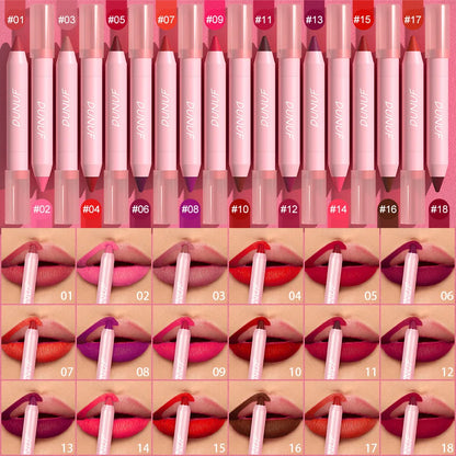 18-Colors Lipstick Pencil Waterproof Sexy Red Matte Contour Tint Lipstick Lasting Non-stick Cup Lipliner Pen Lip Makeup Cosmetic - Merit Sell