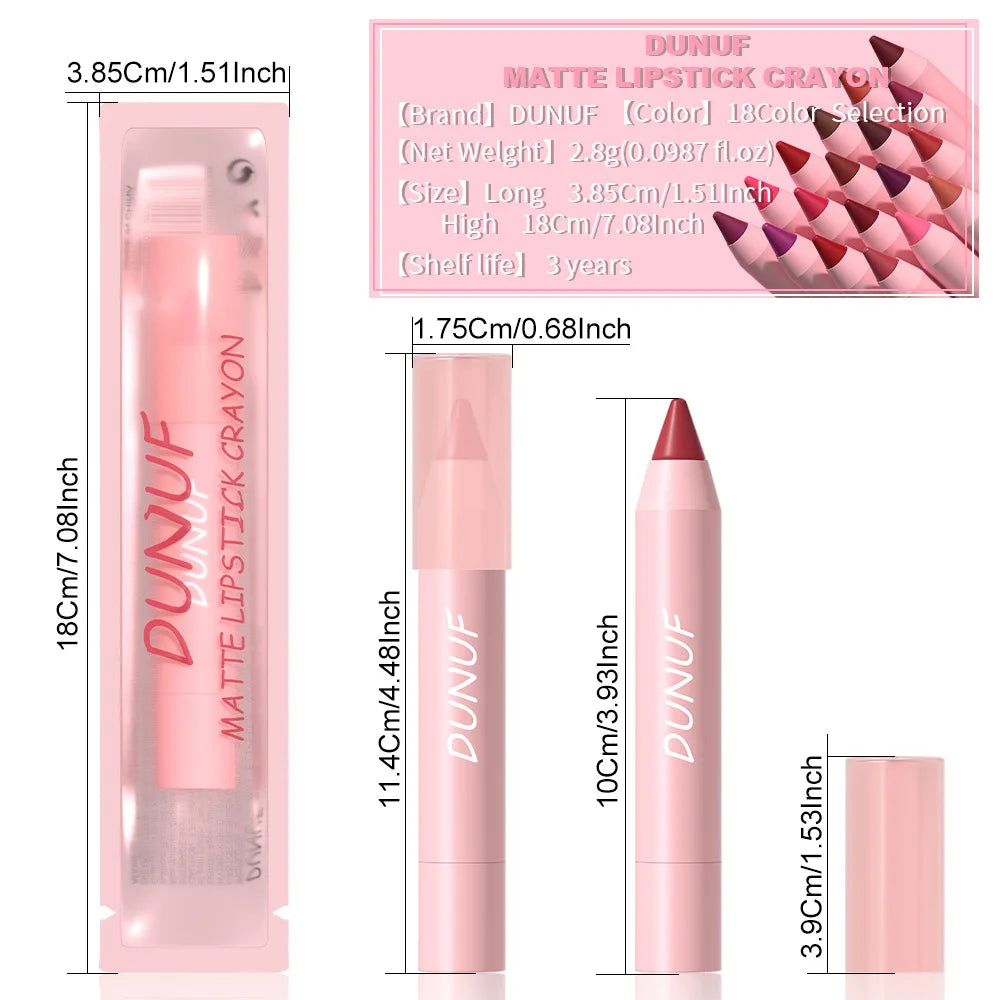 18-Colors Lipstick Pencil Waterproof Sexy Red Matte Contour Tint Lipstick Lasting Non-stick Cup Lipliner Pen Lip Makeup Cosmetic - Merit Sell
