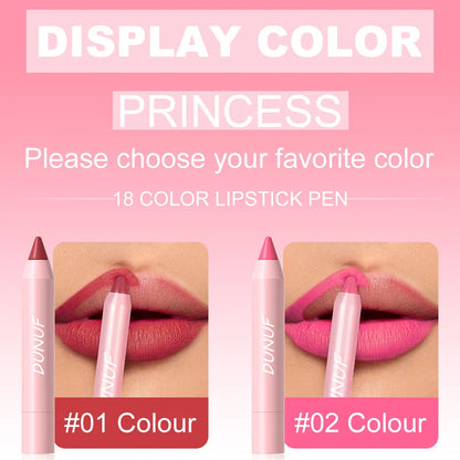 18-Colors Lipstick Pencil Waterproof Sexy Red Matte Contour Tint Lipstick Lasting Non-stick Cup Lipliner Pen Lip Makeup Cosmetic - Merit Sell