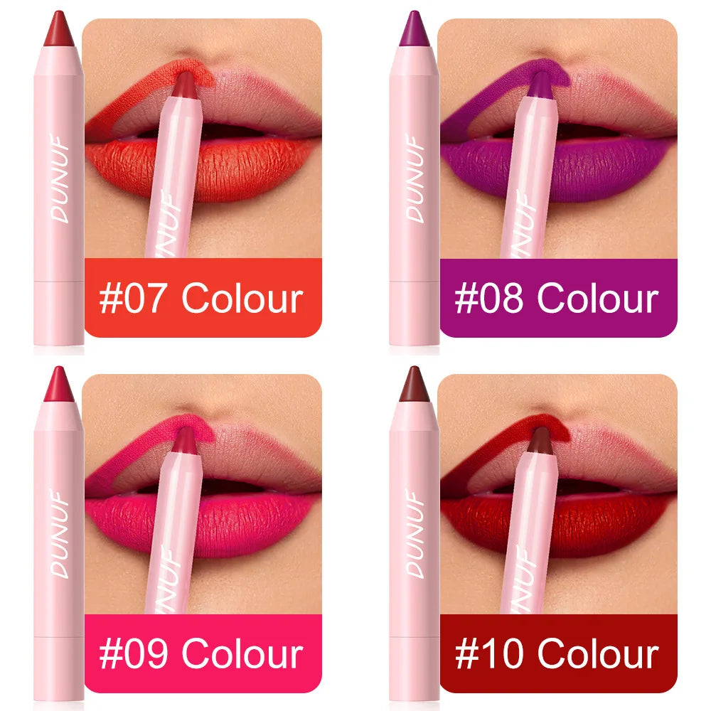 18-Colors Lipstick Pencil Waterproof Sexy Red Matte Contour Tint Lipstick Lasting Non-stick Cup Lipliner Pen Lip Makeup Cosmetic - Merit Sell