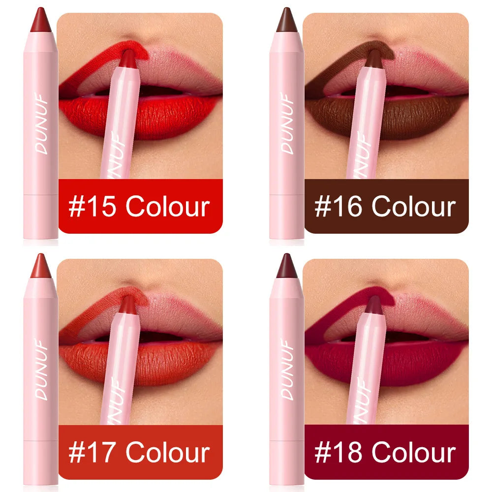 18-Colors Lipstick Pencil Waterproof Sexy Red Matte Contour Tint Lipstick Lasting Non-stick Cup Lipliner Pen Lip Makeup Cosmetic - Merit Sell